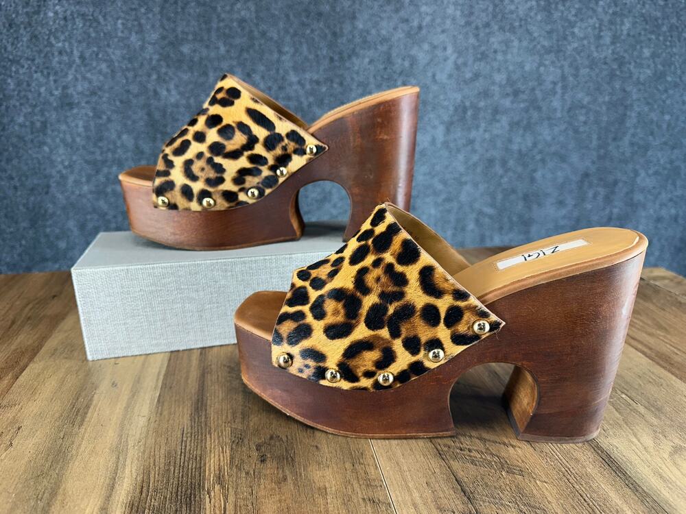 Zigi Atlas Platform Slide Leolt Hair on Hide Leather Sandal W SZ 10 Boho 70's